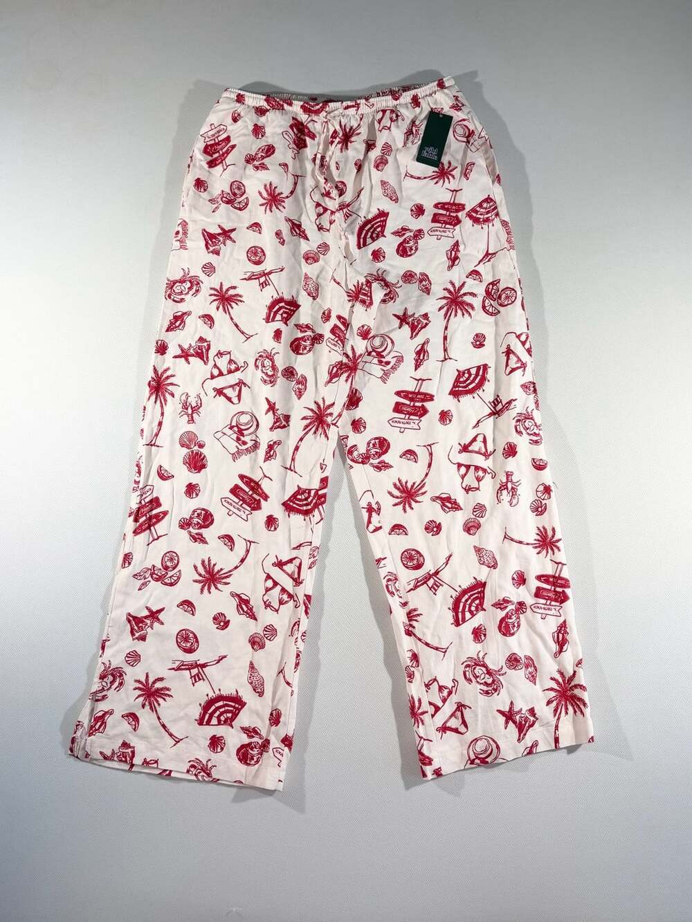 Wild Fable Women’s Cream Linen Blend Pajama Pants Size M Red Beach Print